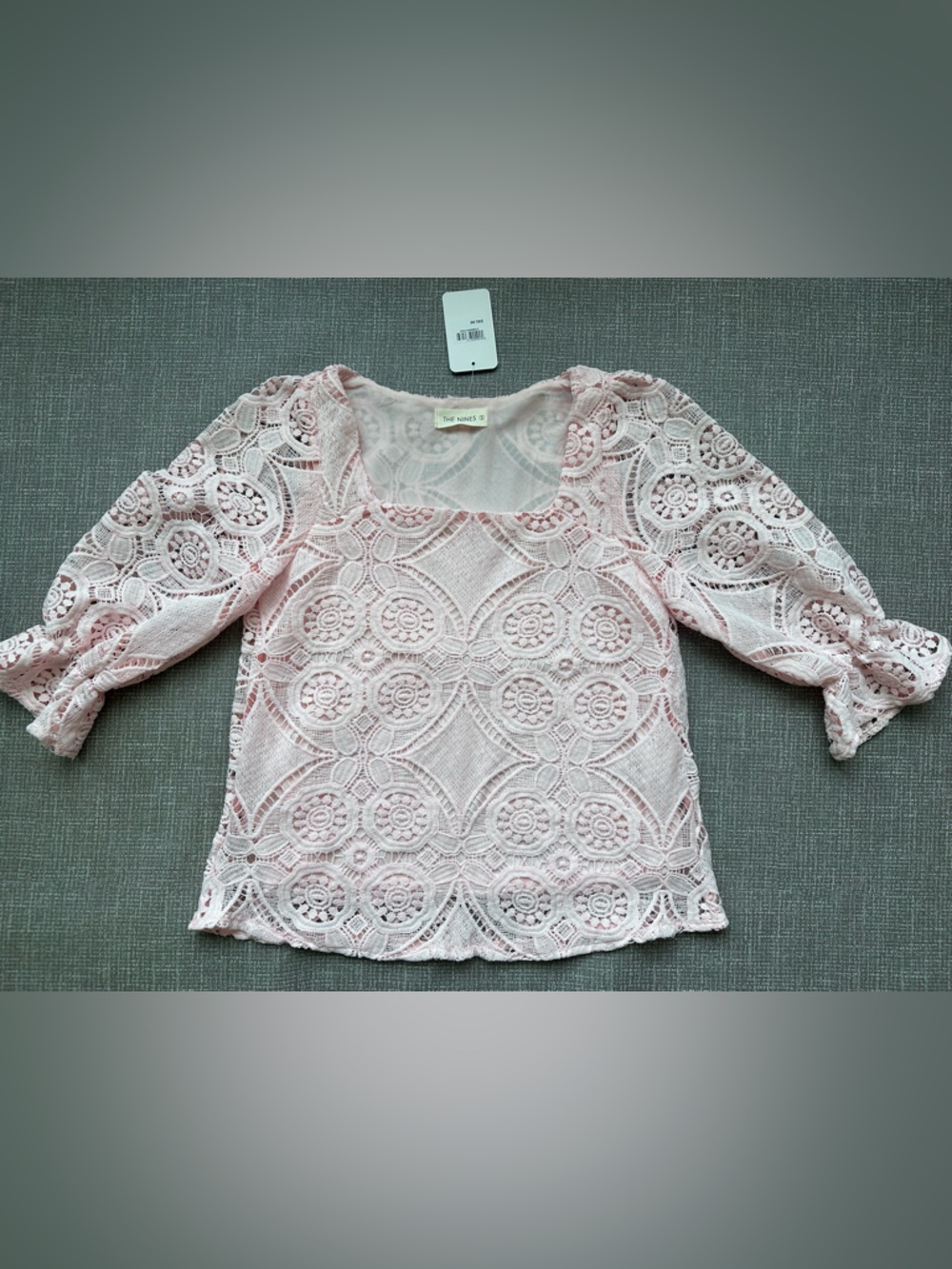 The Nines Blush Pink Lace Crochet Square Neck Top Size Small - Picture 5 of 14